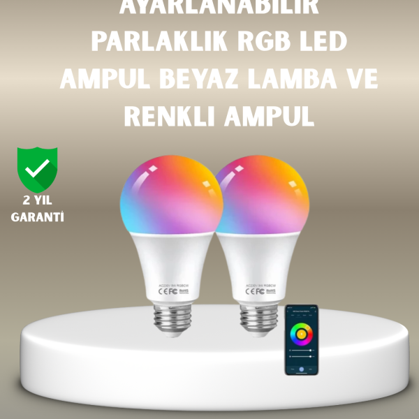 Akıllı 9W RGBW LED Ampul, tasaruflu romantik ışıklı