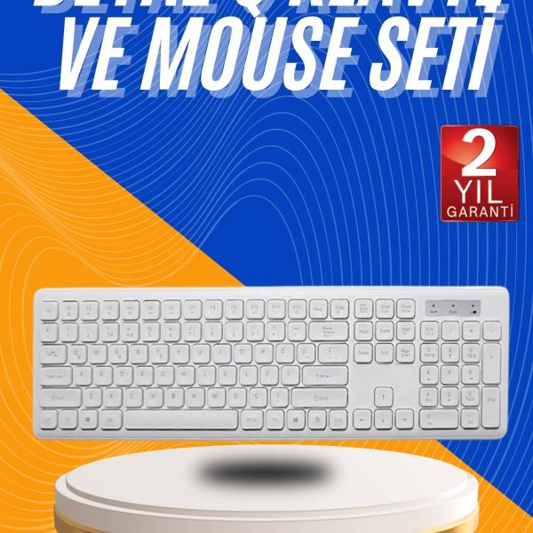 Kablosuz Klavye Mouse Seti Beyaz Q Klavye Tüm Cihazlara Uyumlu