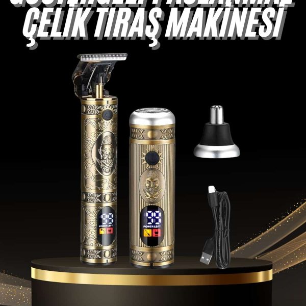 Tıraş Makinesi Pro 3 Başlıklı Dijital Göstergeli Saç Sakal Kulak ve Burun
