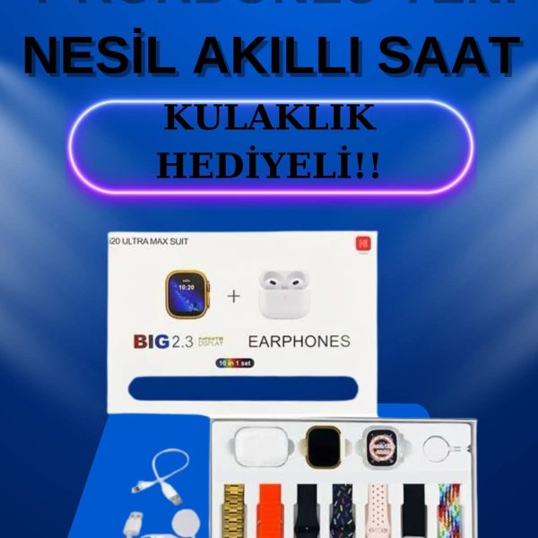 Akıllı Saat 7 Kordonlu Kulaklık Hediyeli Nabız Ölçer Uyku Takibi Sesli Görüşme