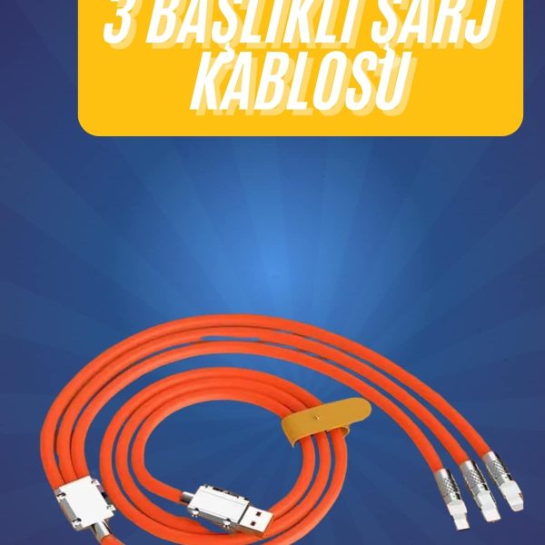 120W Silikon Metal Uçlu LED Işıklı 3 In1 Şarj Kablosu 1.2m