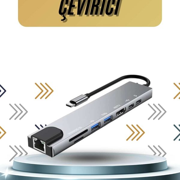 8 Portlu Macbook Çevirici Type C Hub  SD TF USB Çoğaltıcı Ethernet