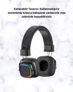 Kablosuz RGB Işıklı Katlanabilir Bluetooth Kulak Üstü Kulaklık - Görsel 2