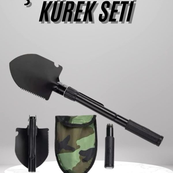 Pusulalı Katlanabilen Portatif Çantalı Mini Kazma Kürek Seti