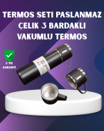 500 ml Isı Korumalı Çelik Termos ve Bardak Seti | Silikon Tabanlı, Şık ve Pratik