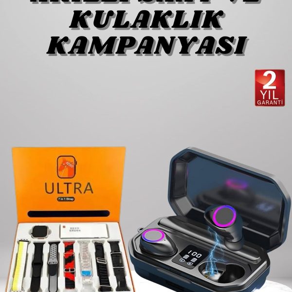 Yeni Nesil Akıllı Saat ve Bluetooth Kulaklık Kampanyası Dijital Göstergeli Powerbankli