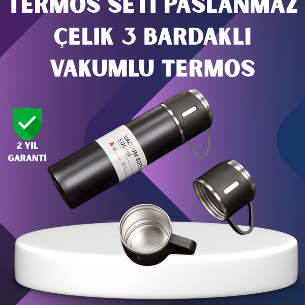 500 ml Isı Korumalı Çelik Termos ve Bardak Seti | Silikon Tabanlı, Şık ve Pratik