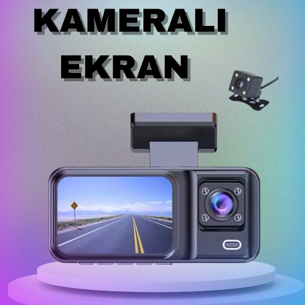 1080P 3 Lensli WİFİ Araç İçi Kameralı Ekran DVR Kaydedici Gece Görüşlü