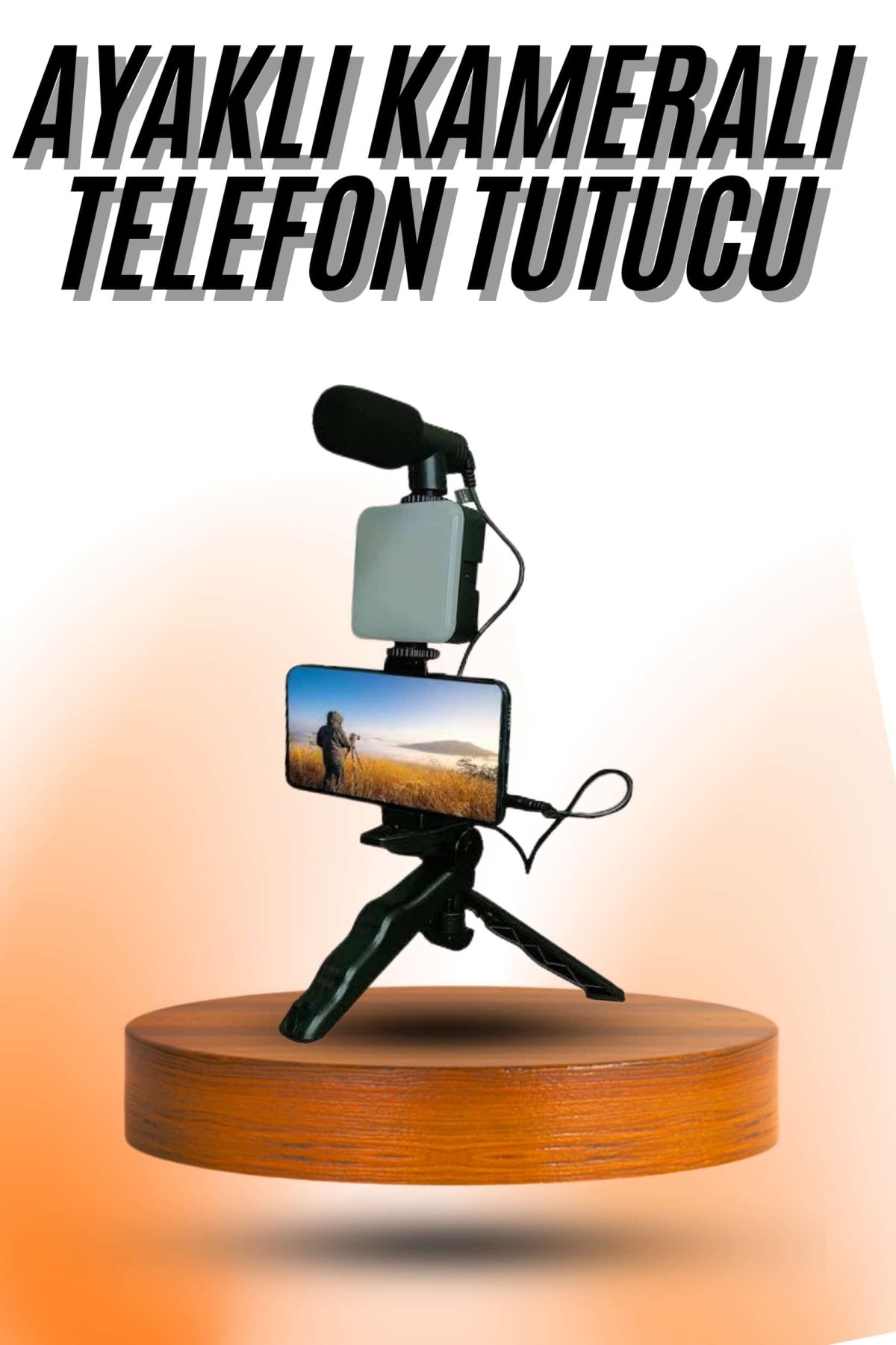 Telefon Tutucu Mini Mikrofonlu Tripod Vlog Çekim Video - Görsel 1