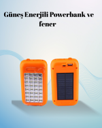 Gold Silver Güneş Enerjili Powerbank Işıldak – 10000 mAh, 32 LED, Çift USB, Su Geçirmez