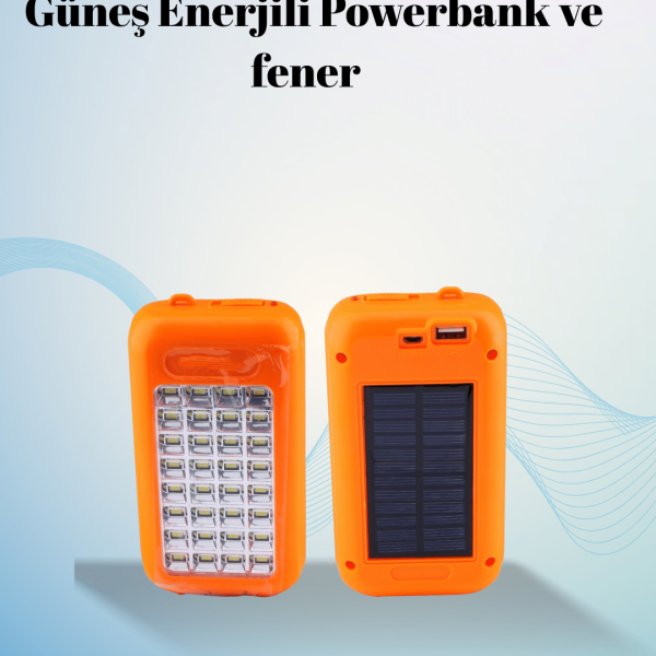 Gold Silver Güneş Enerjili Powerbank Işıldak – 10000 mAh, 32 LED, Çift USB, Su Geçirmez