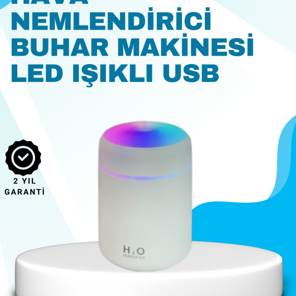 LED Işıklı Sessiz Masaüstü Nemlendirici – 3 Buhar Modu