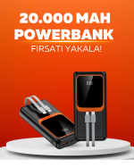 20.000 mAh Powerbank – 22.5W Hızlı Şarj, Çok Kablolu, Dijital Göstergeli