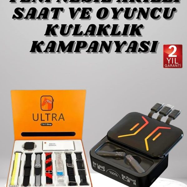 Powerbank Kulaklık ve 7 Kordonlu Akıllı Saat Çoklu Şarj Girişi Bluetooth Bağlantılı