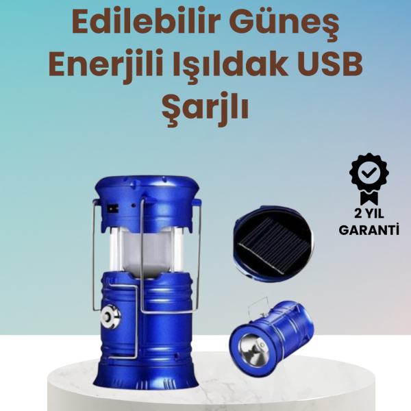Şarj Edilebilir Güneş Enerjili Kızaklı Kamp Feneri – USB Çıkışlı, Katlanabilir, Dayanıklı ve Çok Fonksiyonlu