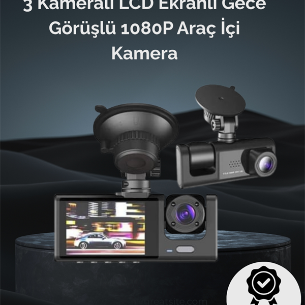 1. 3 Kameralı Full HD Araç Kamerası – Ön, İç ve Arka Görüş ile %100 Kapsama