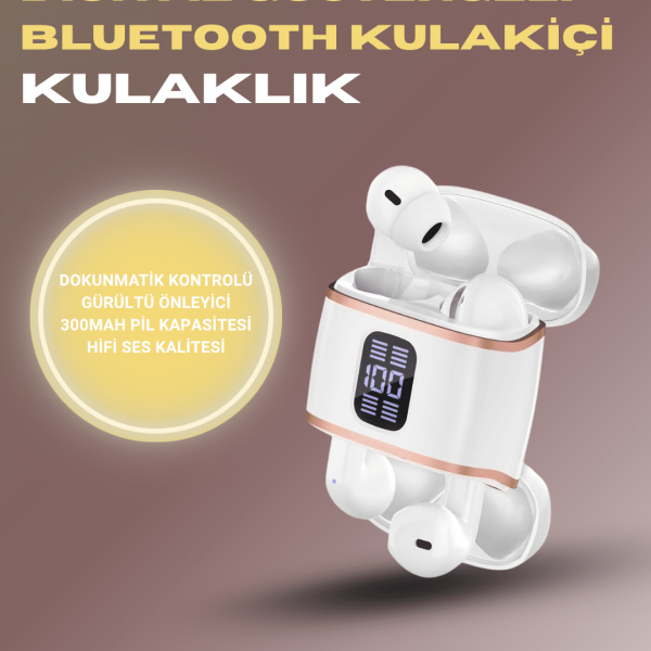 Bluetooth 5.3 Kulaklık – 4 Adet, Çift Kulaklıklı, Dijital Göstergeli, ANC + ENC