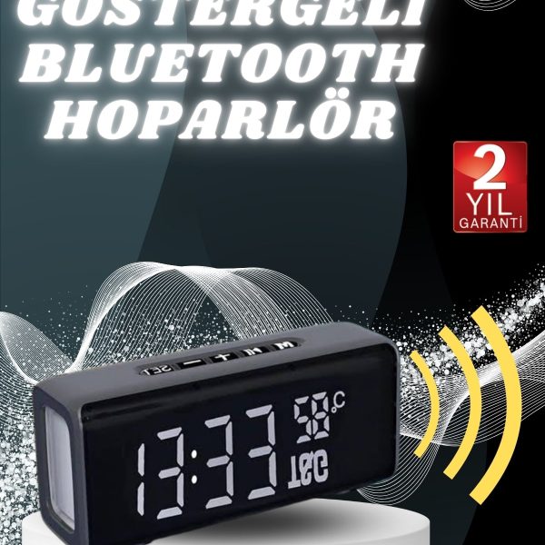 Dijital Göstergeli Bluetooth Hoparlör Speaker Taşınabilir Kancalı Saat Göstergeli