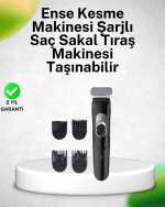 Kablosuz, Paslanmaz Çelik Bıçaklı Profesyonel Saç ve Sakal Tıraş Makinesi – Sessiz, Güçlü ve Ergonomik