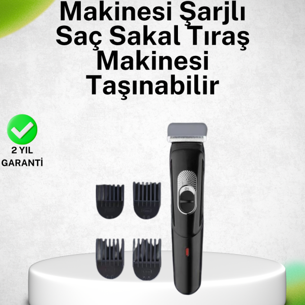 Kablosuz, Paslanmaz Çelik Bıçaklı Profesyonel Saç ve Sakal Tıraş Makinesi – Sessiz, Güçlü ve Ergonomik