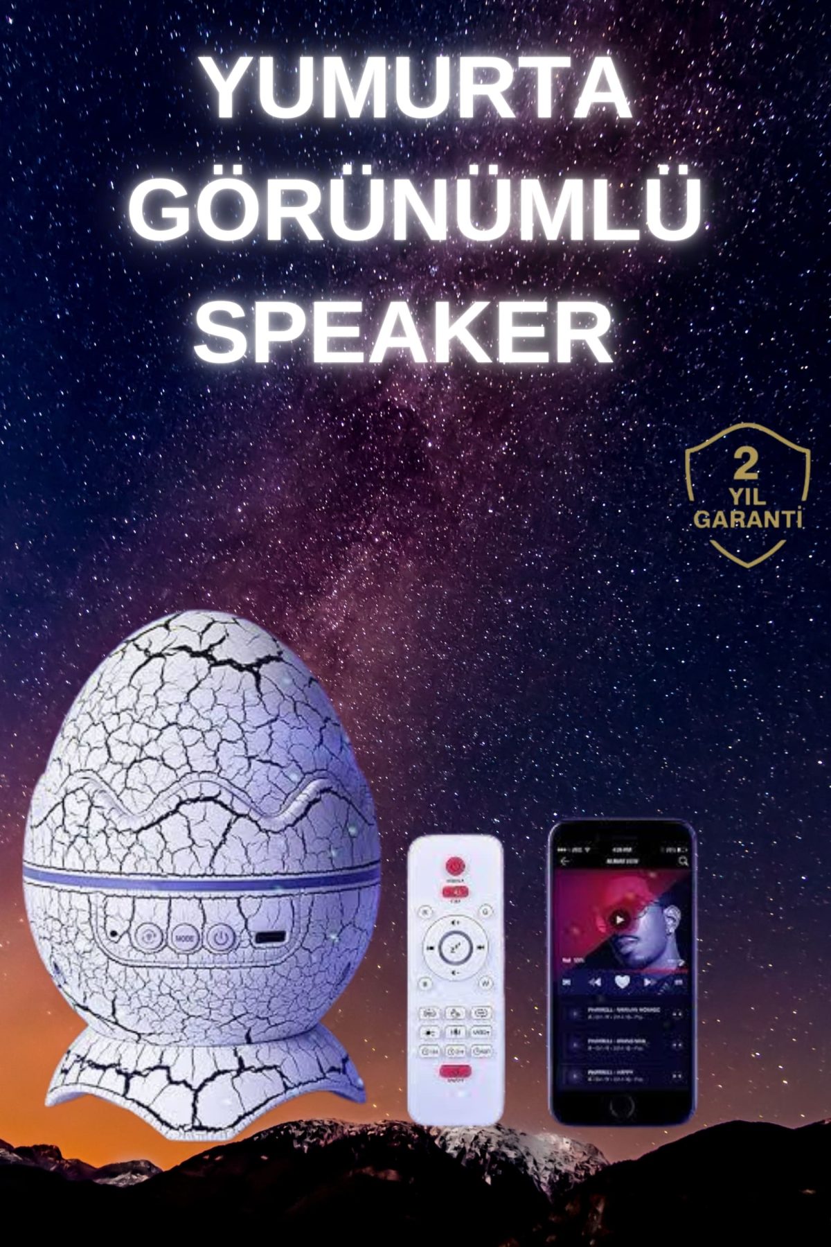 Yumurta Şeklinde Su Dalgalı Bluetooth Speaker Lamba Renkli Şarjlı - Görsel 1