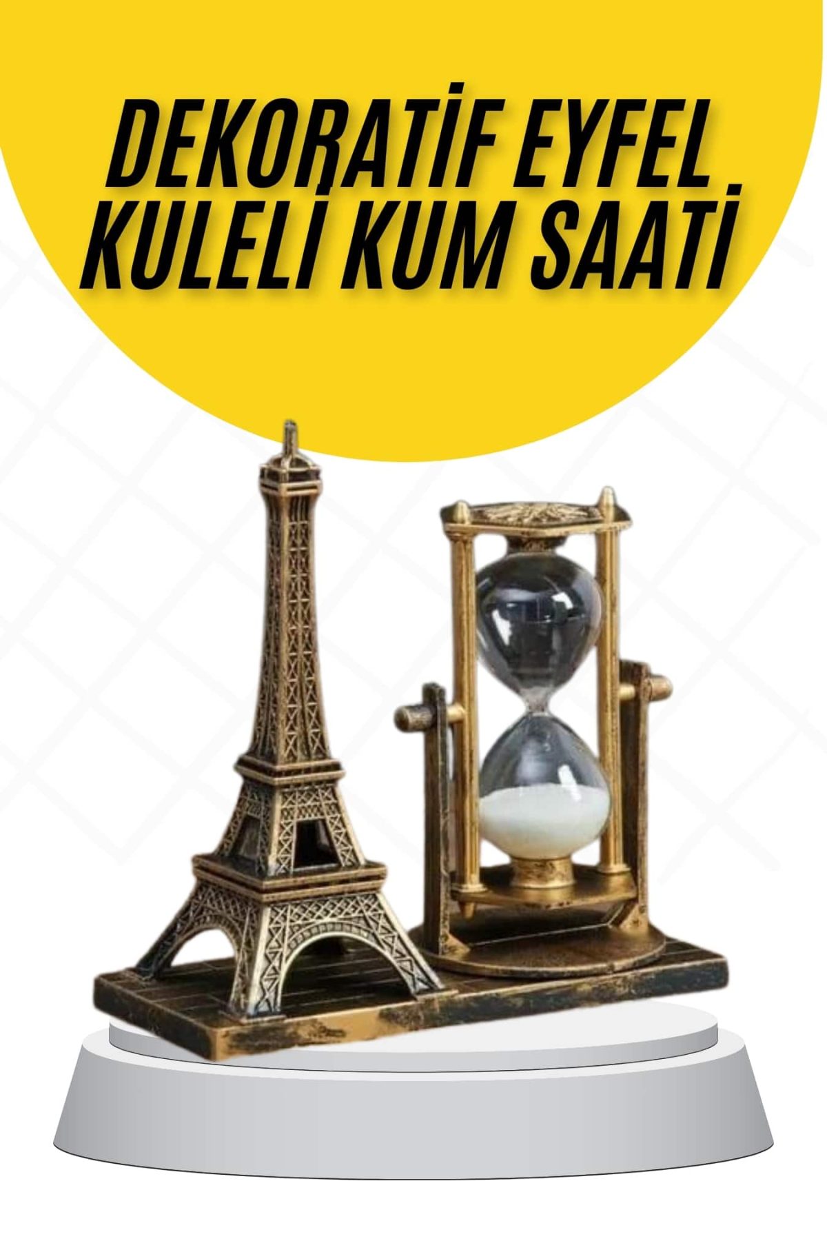 Dekoratif Eyfel Kulesi ve Kum Saati Vintage Tarzı Masa Süsü Biblo - Görsel 1