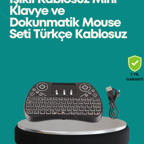 Işıklı Kablosuz Mini Klavye – 2.4 GHz, Dokunmatik Mouse Özellikli