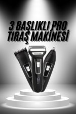 3&apos;lü Set Saç Sakal Kesme Traş Makinesi Burun Kılı Alma Tıraş Makinesi