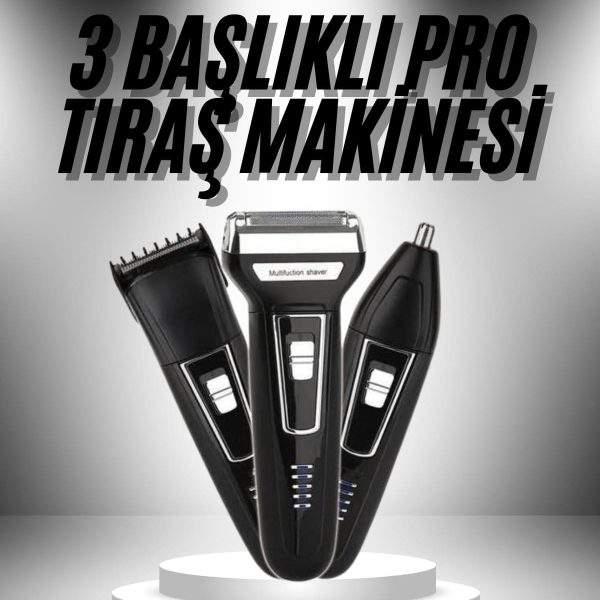 3&apos;lü Set Saç Sakal Kesme Traş Makinesi Burun Kılı Alma Tıraş Makinesi