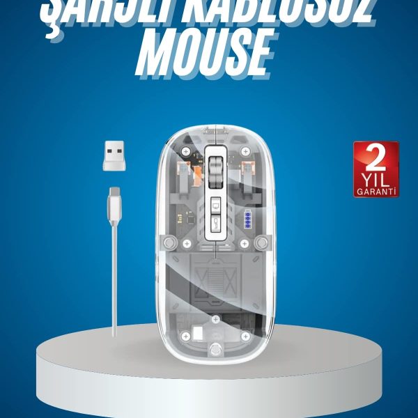 Sessiz Tıklama Çift Modlu Bluetooth Ve Alıcı Şeffaf Mouse Fare