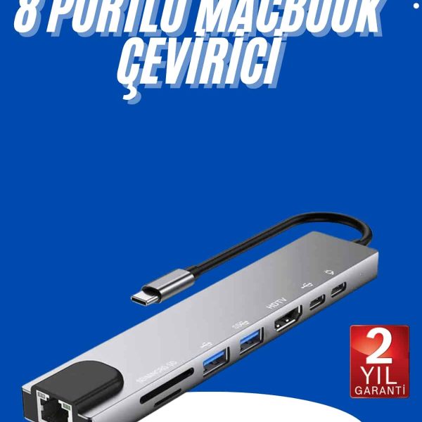 Usb Type-c Hub Dönüştürücü Çevirici Çoklayıcı Macbook Çevirici 8 Portlu