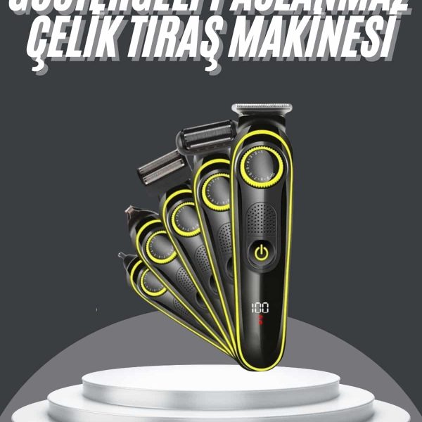 5 Başlıklı Şarjlı Tıraş Makinesi Led Ekran Saç Sakal Ense Tıraşına Uygun Bakım Seti