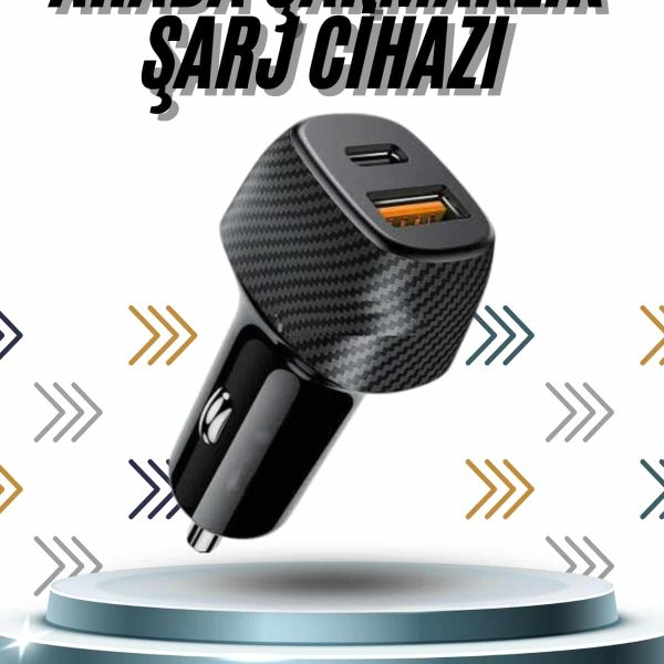 Hızlı Oto Şarj Cihazı 38W Çift Girişli HIzlı Şarj Oto Çakmaklık Type-C