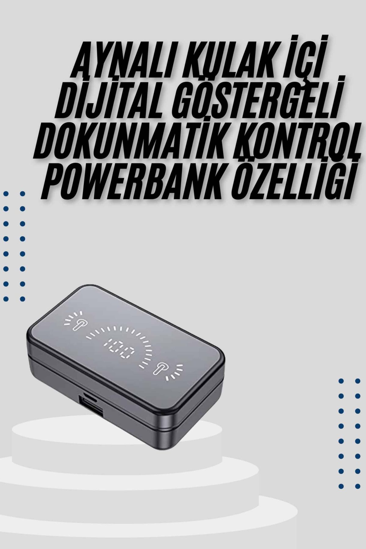 Yeni Nesil Kablosuz Kulaklık Aynalı Powerbank Özellikli Bluetooth Bağlantılı Dijital Göstergeli - Görsel 5