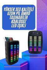 Taşınabilir 6.5 inç LED Bluetooth Kareoke Hoparlör RGB Işıklı Radyolu - Görsel 2