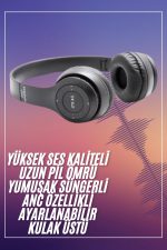 Bluetooth Kablosuz Kulaklık Siyah Wireless 5.0 Kulak Üstü Uzun Pil Ömrü - Görsel 2