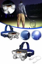 5 LED Far Şarj Edilebilir Güçlü Kafa Lambası Kamp Lambası 4 Modlu - Görsel 3