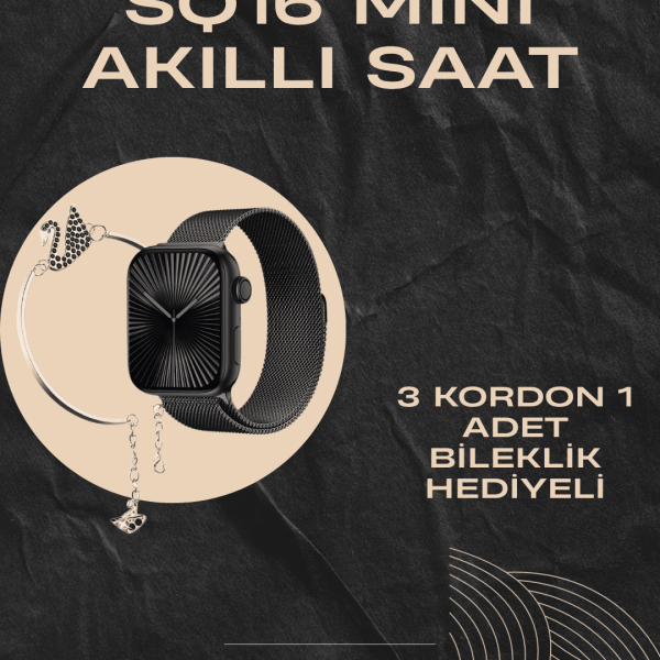 SQ-16 Mini Series 10 Akıllı Saat | Şık ve Hafif Tasarım, 3 Kordon Seçeneği