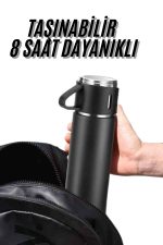 Termos Seti 3&apos;lü Bardak Seti Isı Dayanıklı Siyah Paslanmaz Çelik Vakumlu - Görsel 2