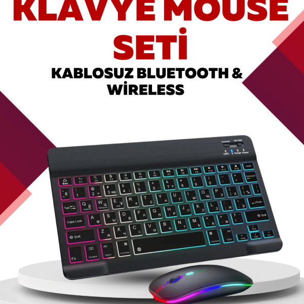 Bluetooth 5.3 Destekli Şarjlı Taşınabilir Klavye + Mouse Kombinasyonu