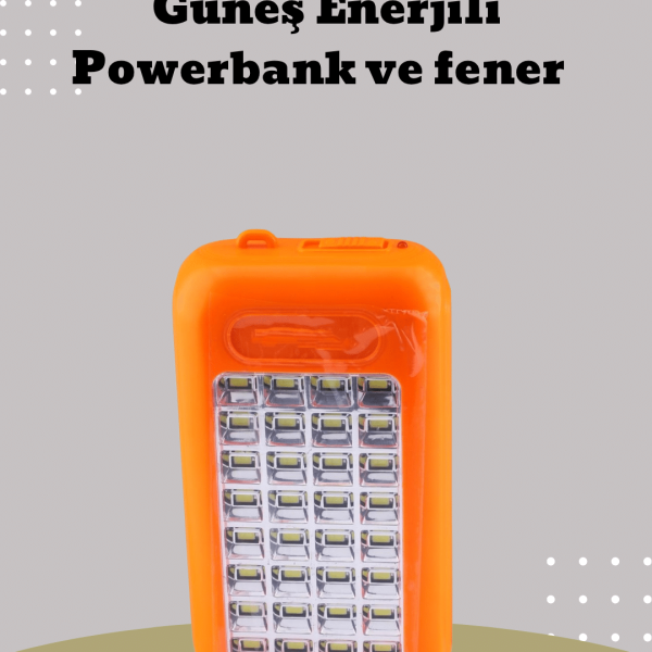 Güneş Paneli Destekli Powerbank ve LED Işıldak – 10000 mAh, Çift USB, Outdoor Kullanım İçin