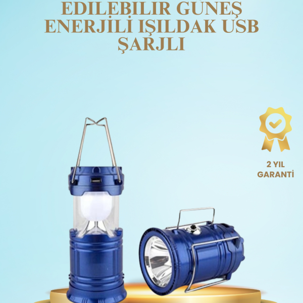 Güneş Enerjili Kızaklı Şarjlı Büyük Boy Kamp Feneri – USB Çıkışlı, Katlanabilir, Çok Fonksiyonlu