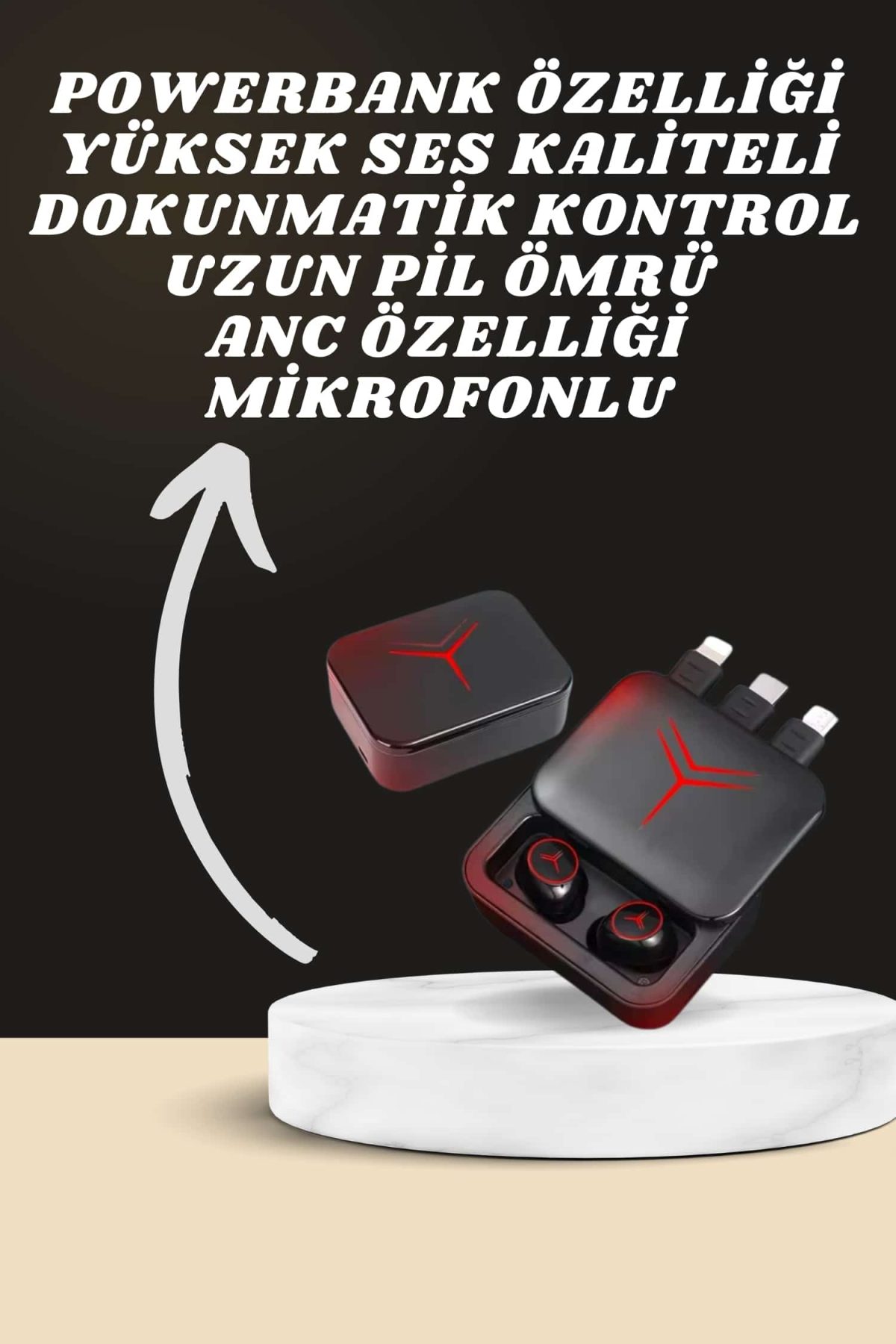 Dijital Göstergeli Powerbank Kablosuz Kulaklık ve 7 Kordonlu Yeni Nesil Akıllı Saat Dokunmatik Kontrol - Görsel 2