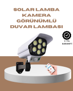 Güneş Enerjili LED Lamba + Sahte Güvenlik Kamerası – 5-8 m Hareket Algılamalı, Beyaz Işık