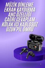 Yeni Nesil ANC Özellikli Çağrı Cevaplayan Dokunmatik Ekranlı Bluetooth Kulaklık Siyah - Görsel 2
