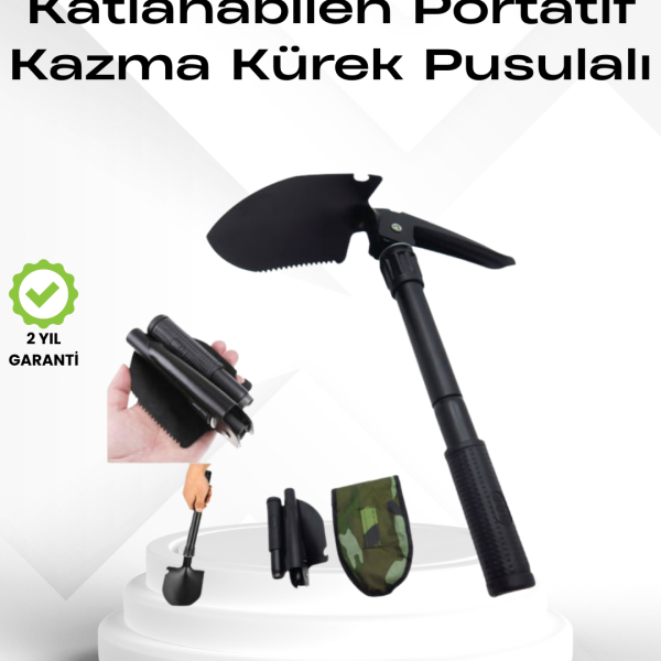 Açık Hava Aktiviteleri için Portatif Kazma Kürek Takımı – Kamuflaj Çantalı, Katlanabilir