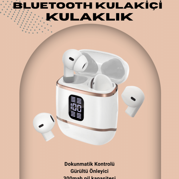 Kulakiçi Bluetooth Kulaklık V5.3 – 4’lü Set, Dijital Ekranlı, Gürültü Engelleme