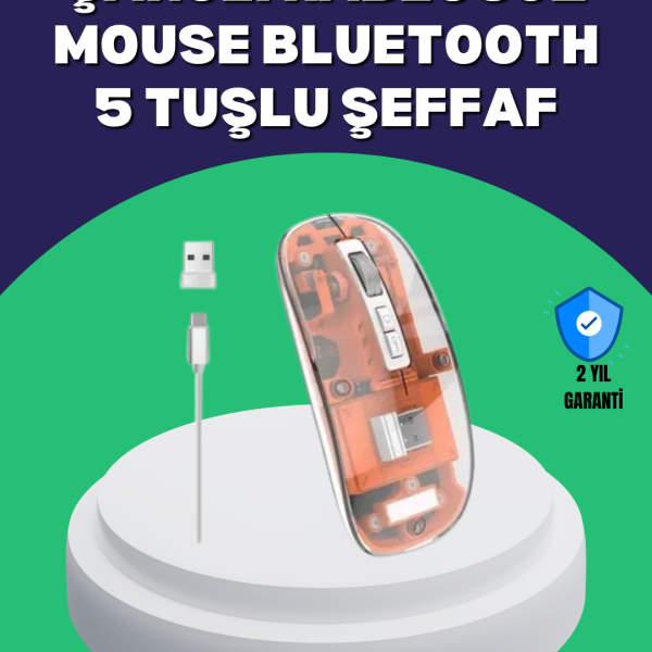Sessiz ve Ergonomik Kablosuz Fare - 30 Gün Kullanım, 2 Modlu Bağlantı