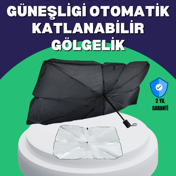 Şemsiye Tasarımlı Katlanabilir Araç Güneşliği – Geniş Uyumlu, UV Koruma