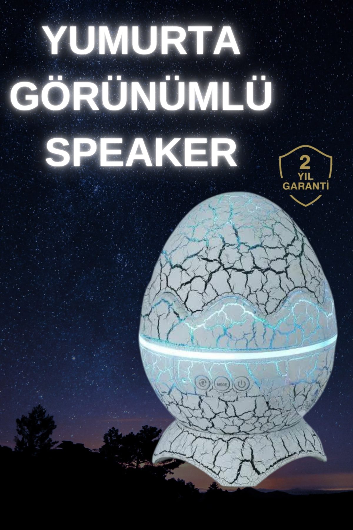 Dinozor Yumurtası Gece Masa Lambası Bluetooth Hoparlör 14 Renk Seçeneği - Görsel 1
